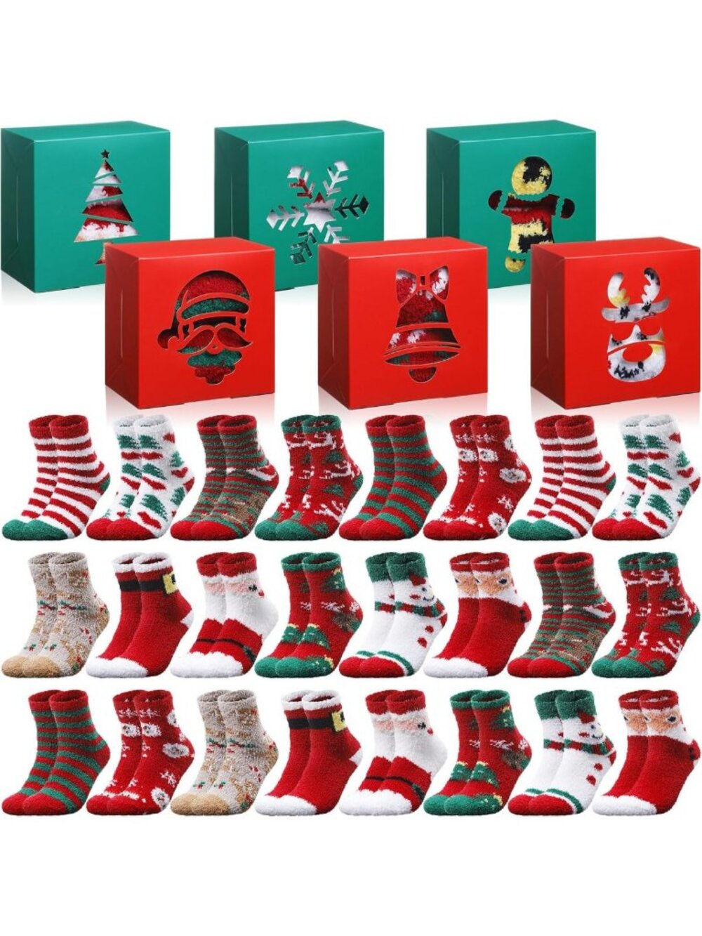 Cozy 48 Sets Christmas Fuzzy Socks Gift Boxed - Perfect Holiday Stocking